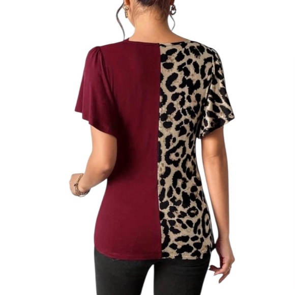 NWOT, Emery Rose, Stretch Asymmetrical Leopard And Red Blouse, 2X - Picture 11 of 11